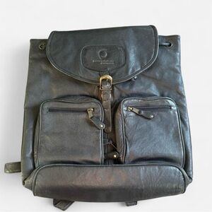 Classic Black Leather Backpack - Men